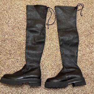 Stuart Weitzman Lowland Ultralift over-the-knee boots black stretch leather sz 9